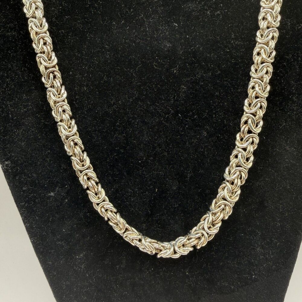 Heavy Sterling Silver Byzantine Chain Necklace 23.5" 52g Vintage